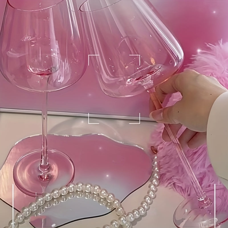 2pcs Pink Flamingo Crystal Wine Glasses - Elegant Slanted Mouth